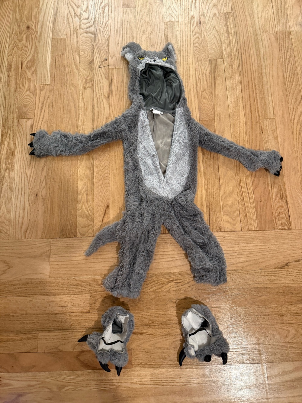 Kids Wolf costume-Gray Fuzzy Hooded Jacket - one piece
